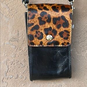 Leopard Print and Black Leather Crossbody Bag